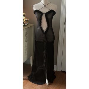Vintage SHEER Black Long Gown CHIFFON Maxi Lingerie Dress Peignoir Tall  S/M